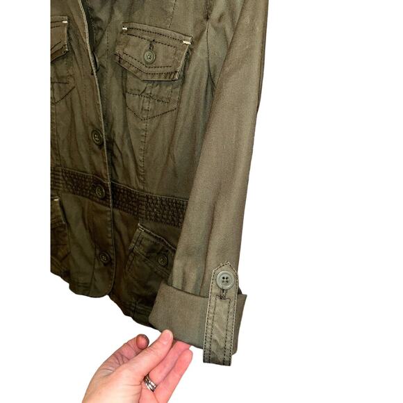 Ann Taylor Loft Green‎ Lightweight Jacket Size Petite 002 Military Style cotton - Picture 5 of 11